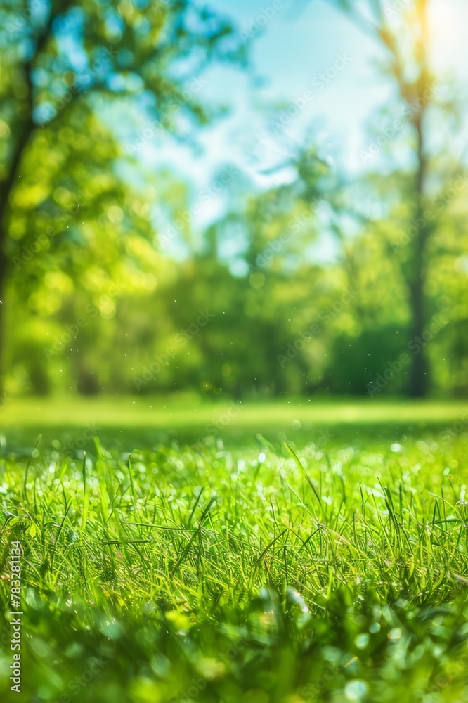 Naklejka premium Grassy field with trees in the background