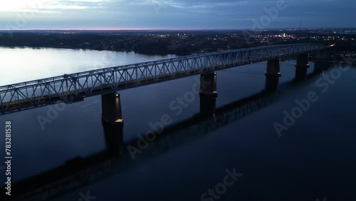 Wallpaper Mural Drone shot of the Old Little Belt Bridge spans over the Little Belt strait at sunset in Denmark Torontodigital.ca