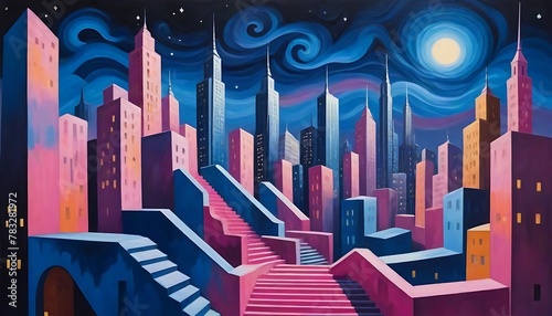 Expressionist Nightscape: City in Color