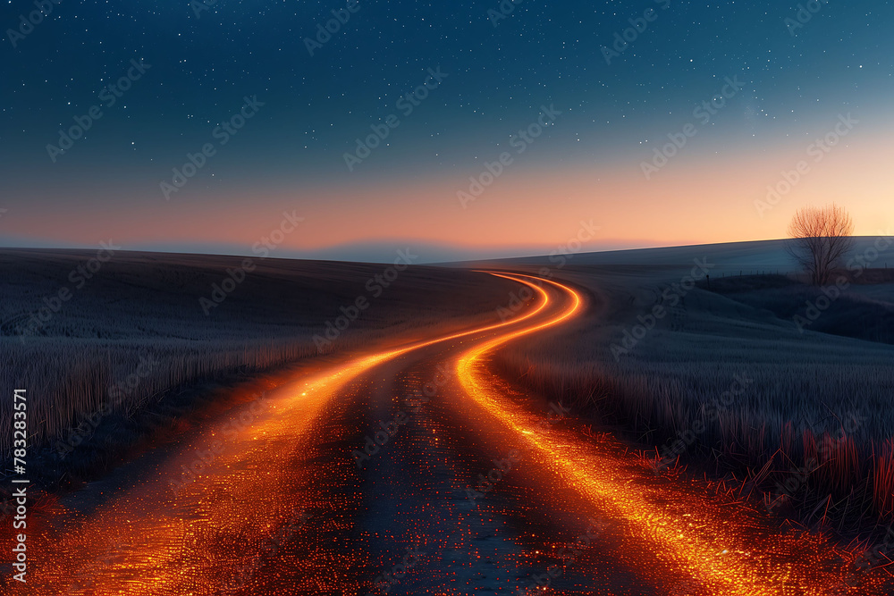 Path of Illumination: Country Road at Twilight