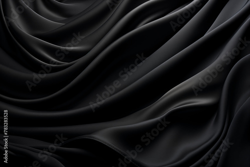 A wavy black cloth surface undulates gracefully, forming ripples akin to those found on a fluid surface ,black satin fabric photo