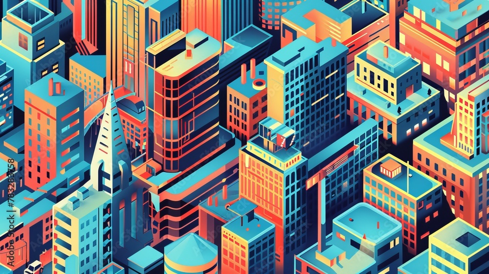 Bright and colorful illustration of a bustling cityscape Bright and colorful illustration of a bustling cityscape