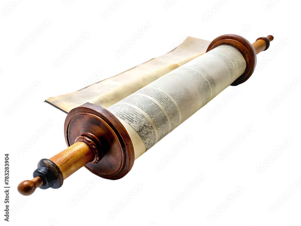 Fototapeta premium old mediaeval paper sheet horizontal parchment scroll isolated on white with shadow