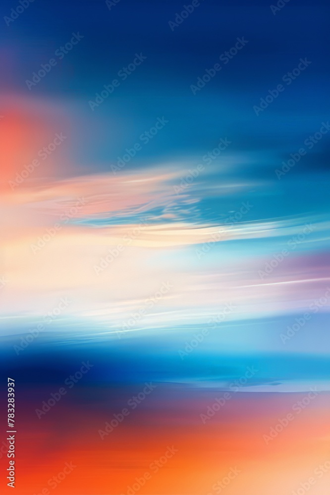Abstract painting featuring blue, orange, and pink