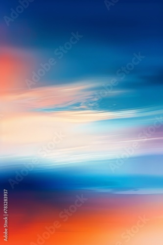 Abstract painting featuring blue, orange, and pink