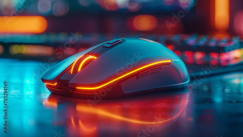 Illuminated gaming mouse on desk