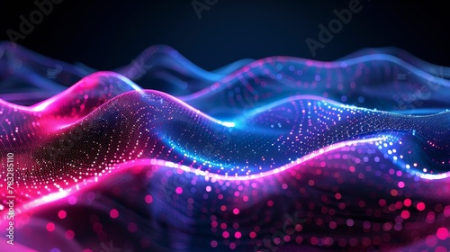 A digital image of a wave pattern with glowing lights, AI