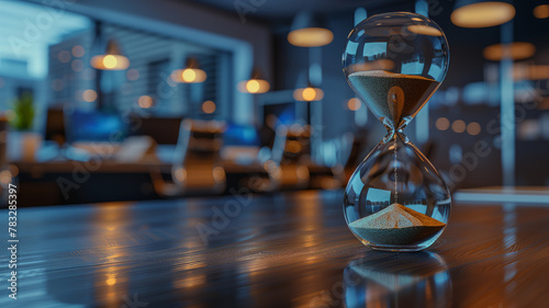 Hourglass on a table with office background