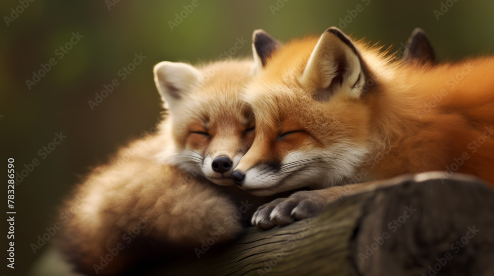 red fox cub and mother red fox cub and mother