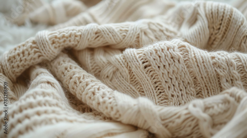 White knitted fabric close-up.