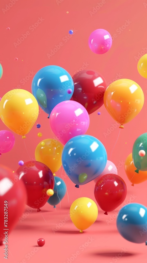 Colorful balloons floating in a 3D scene 3D style isolated flying objects memphis style 3D render AI generated illustration Colorful balloons floating in a 3D scene 3D style isolated flying objects memphis style 3D render AI generated illustration