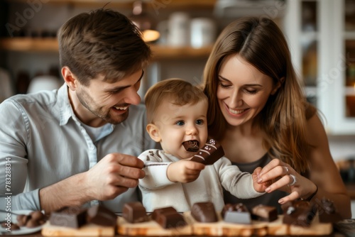 Husband on Mother s Day. Mother s Day chocolates. Mother s Day different ethnicities. Horizontal banking background for web