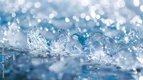 Dynamic ice formations melting into a pool of shimmering water AI generated illustration