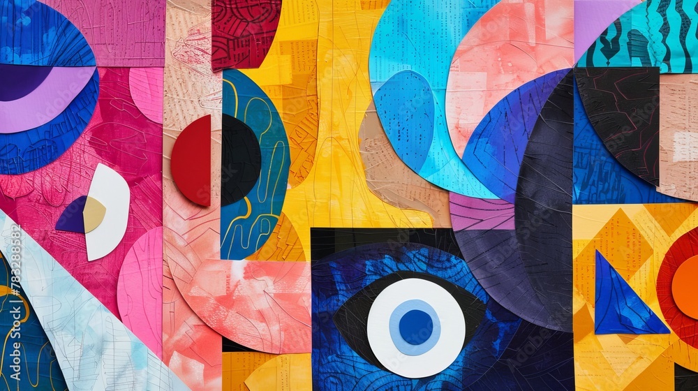 Fototapeta premium Vibrant paper collage artwork inspired by abstract shapes and forms