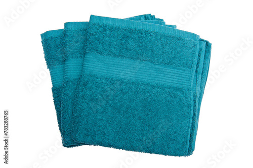 Top view of three towels isolated on white background