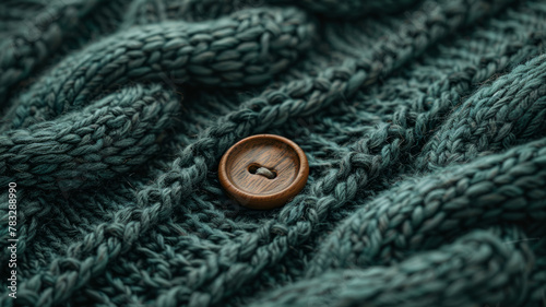 Close-up of a button on knit fabric