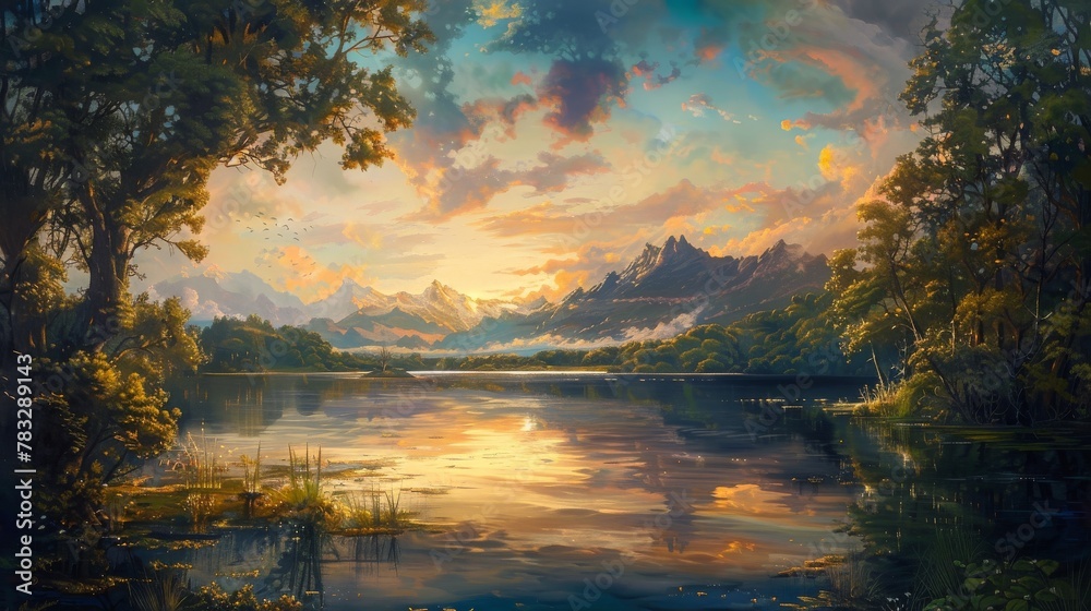 Captivating landscape painting evoking a sense of wonder and awe in fine art