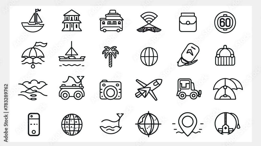 a black and white icon set of travel icons a black and white icon set of travel icons