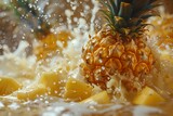 Pineapple splashing in juice