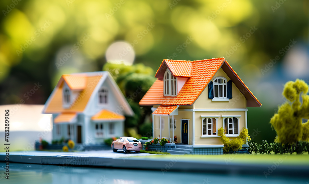 Miniature house model , planning when buying property. Mortgage, rent and real estate concept