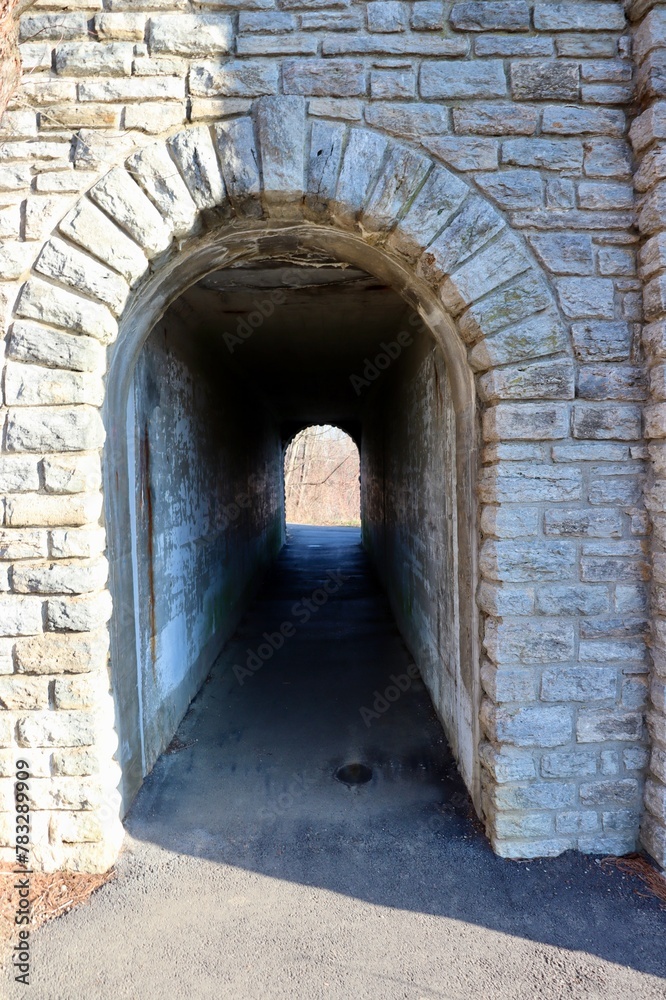 A close view of the tunnel entrance in the park.
