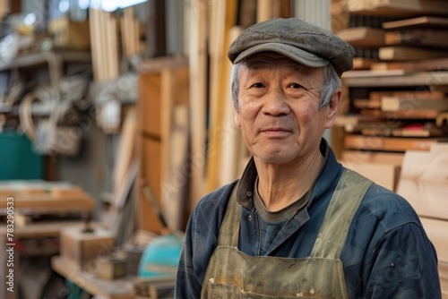 Portrait of a middle aged male carpenter in workshop