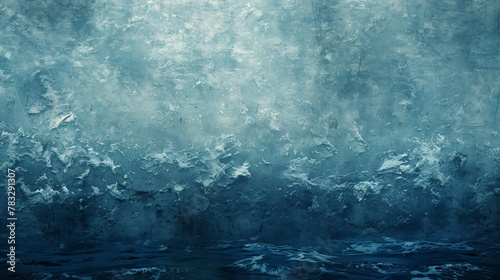 Blue textured concrete background morphs into a stormy sea with waves sculpted by the wind echoing the call of the deep