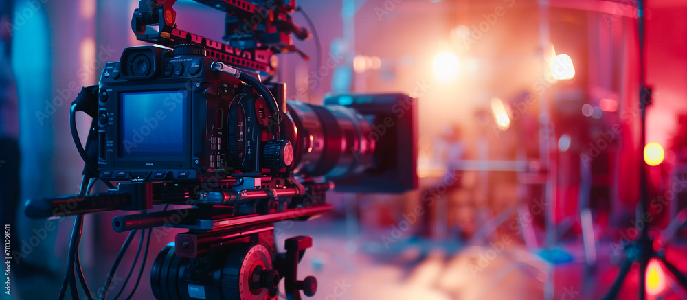 professional Camera film set on the tripod in the modern studio ...