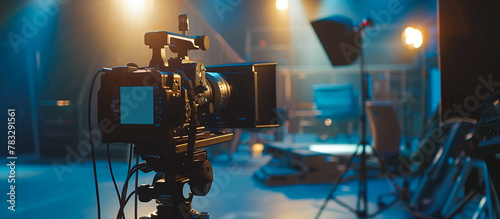 professional Camera film set on the tripod in the modern studio production background photo
