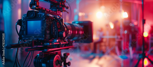 professional Camera film set on the tripod in the modern studio production background