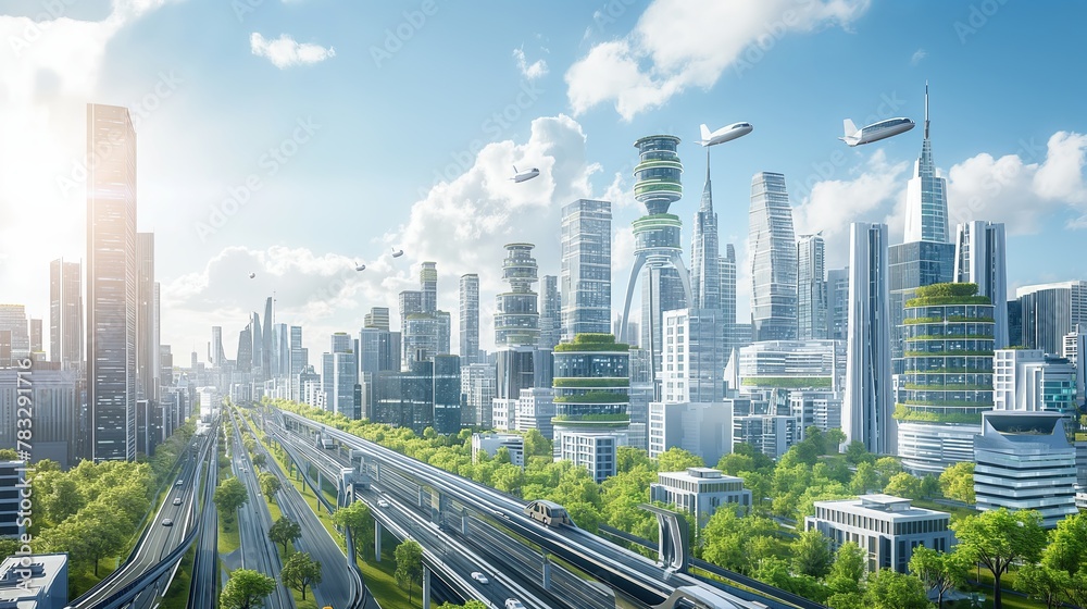 Fototapeta premium futuristic cityscape with advanced infrastructure
