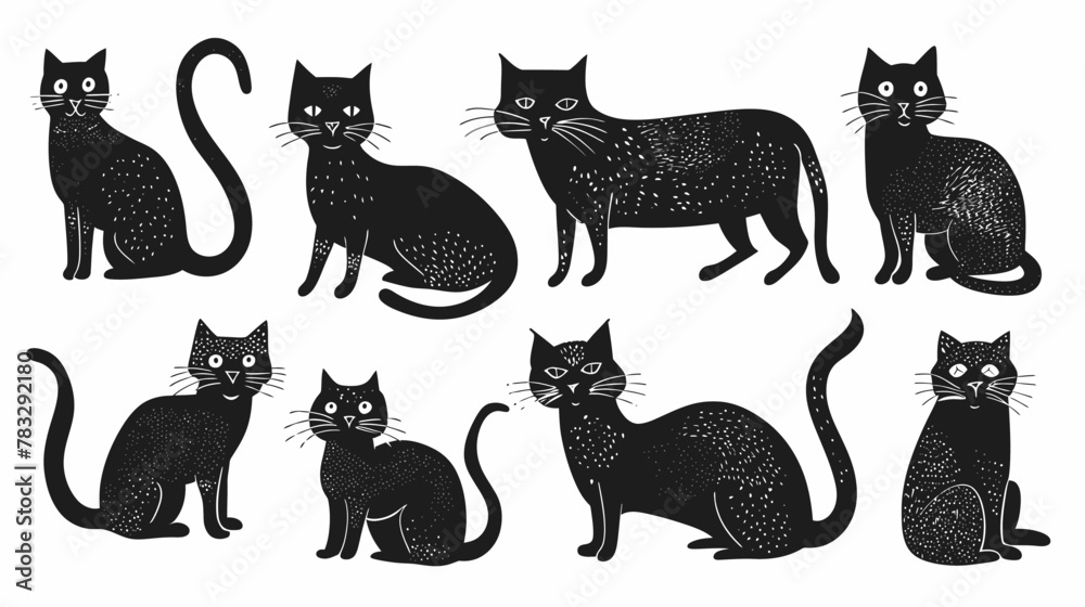 a set of nine black cats sitting next to each other
