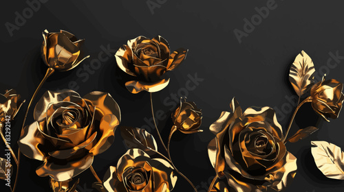 a bunch of gold flowers on a black background