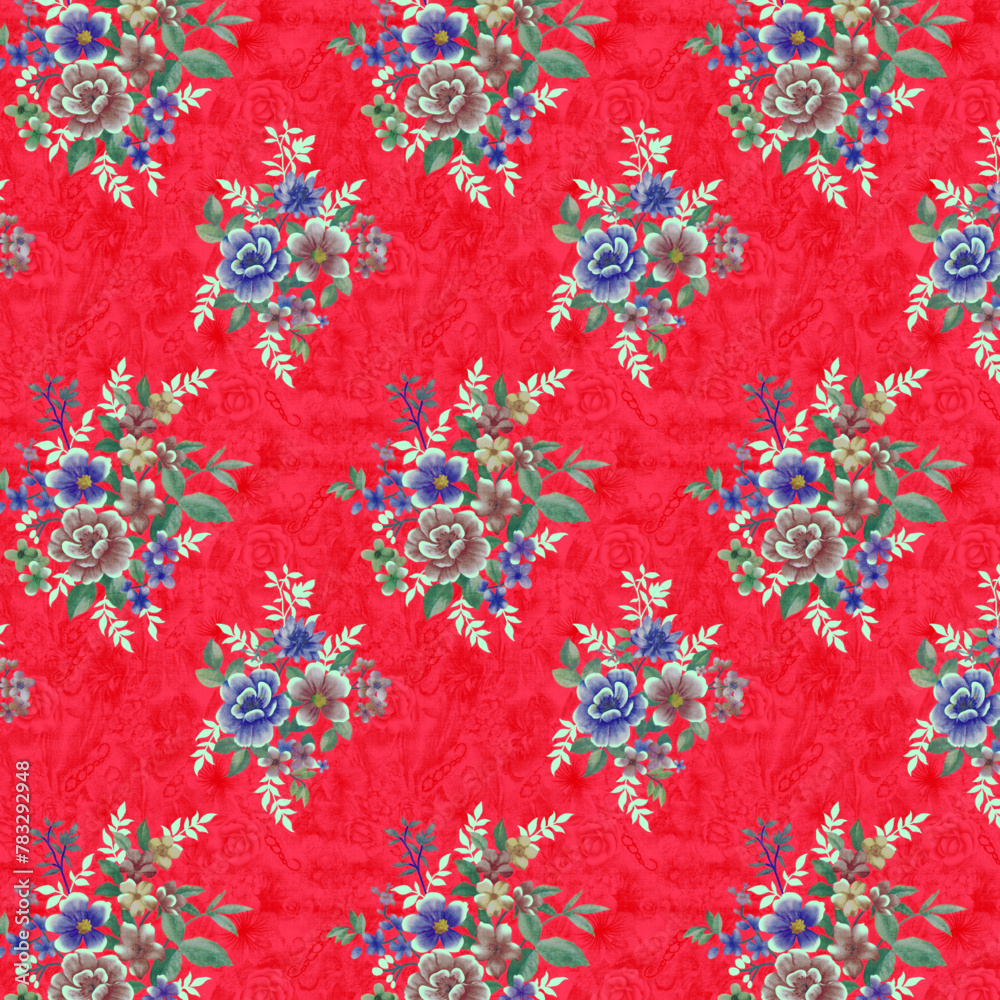 Beautiful flowers patterns on Rede background. pattern design and printable design