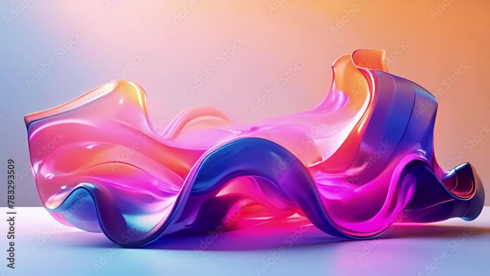 Neon shape futuristic deform. 3d render abstract art video of surreal 3d ball or sphere in curve wavy round and spherical lines forms in transparent glass material with glowing blue purple neon 