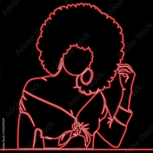 African American pretty girl Woman with afro hairstyle icon neon glow vector illustration concept
