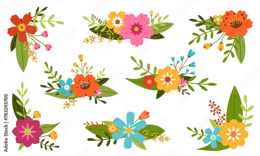 Set of Floral Clipart of flowers and leaves. Romantic botanic vector arrangement for wedding, greeting, and valentine card design vector Set of Floral Clipart of flowers and leaves. Romantic botanic vector arrangement for wedding, greeting, and valentine card design vector