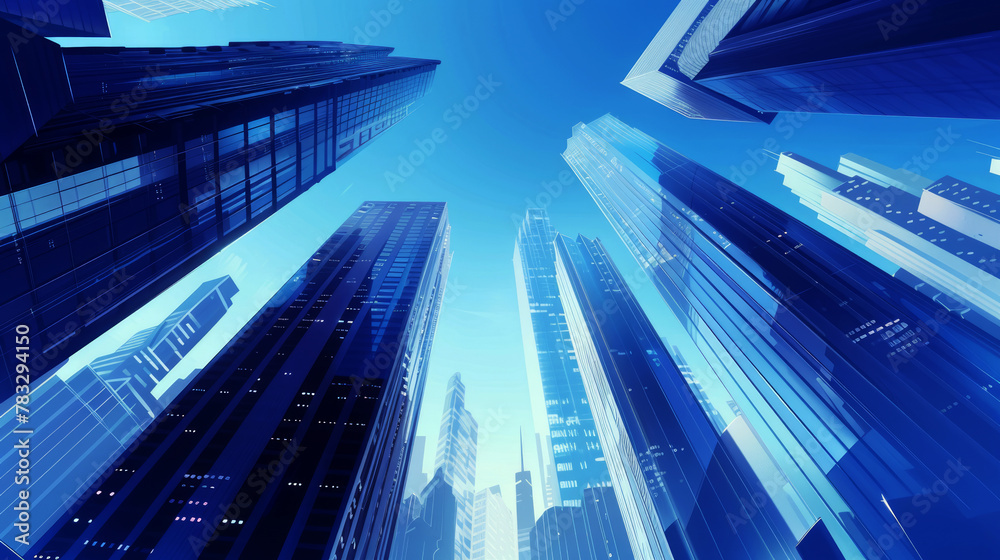 business template ,Modern office buildings with blue sky	