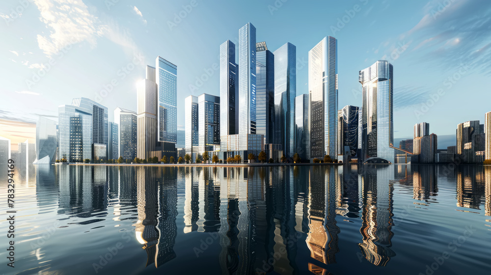 Fototapeta premium business template ,Modern office buildings with blue sky