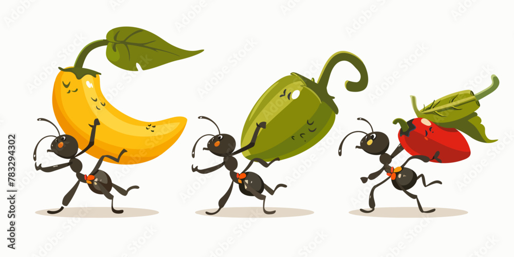 a group of ants carrying fruit and vegetables a group of ants carrying fruit and vegetables