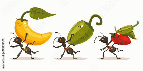 a group of ants carrying fruit and vegetables © NguyenThi