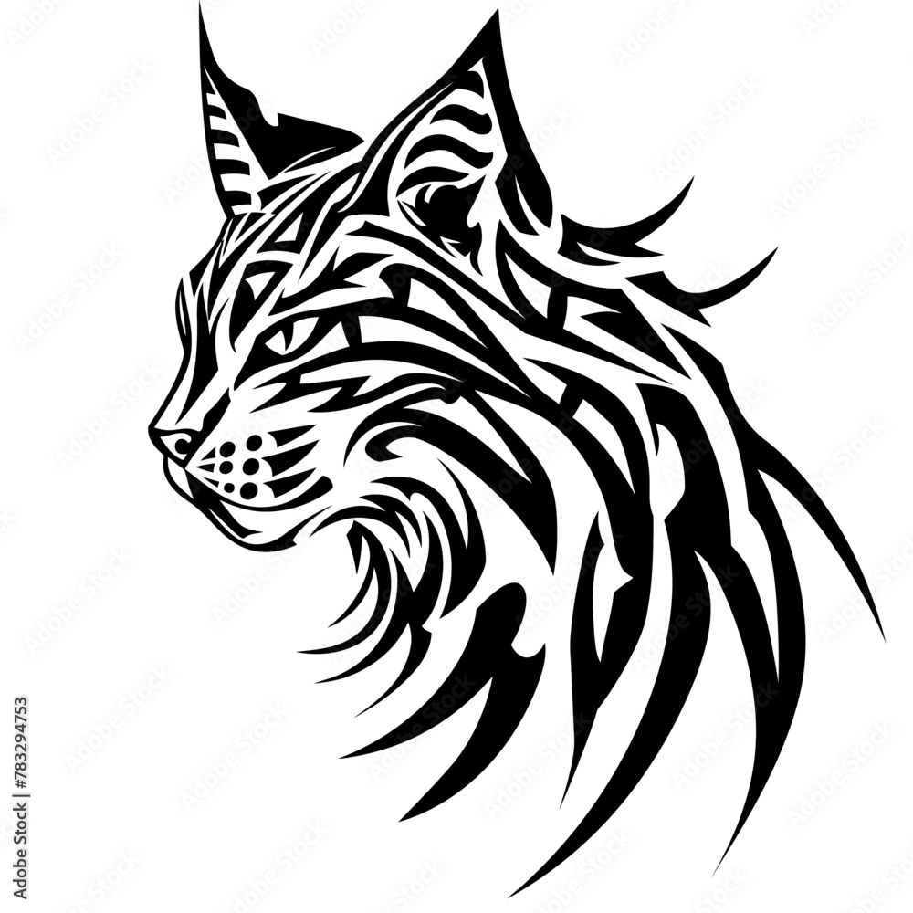 a black and white drawing of a tiger's head