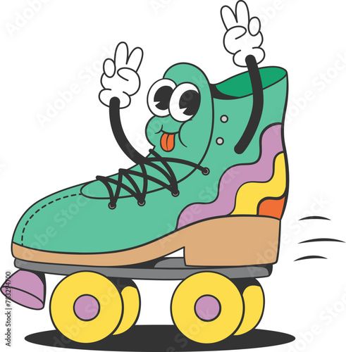 Retro roller-skate colorful cartoon character