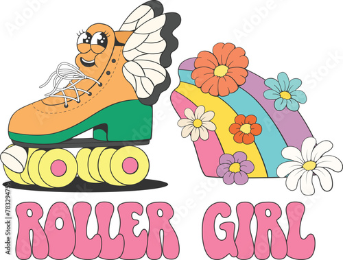 Retro roller-skate colorful cartoon character
