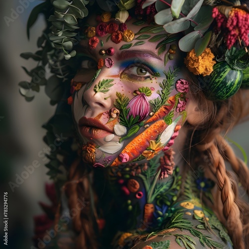 Vibrant Vegetable-Inspired Facial Captivating Conceptual Portrait
