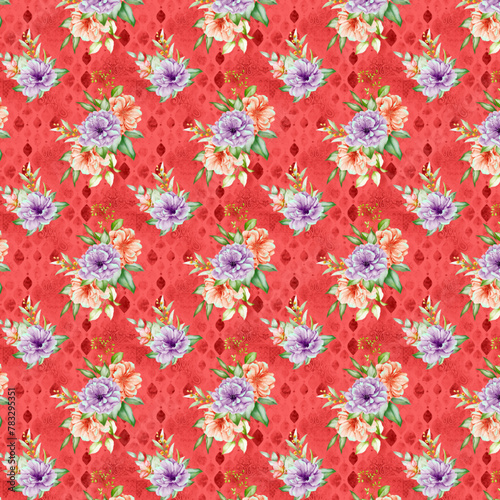 Beautiful flowers patterns on reb background. Flower pattern and ready for print