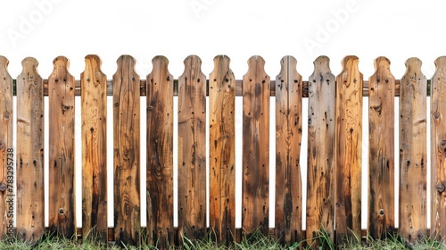 Brown wooden fence isolated on a white background that separates the objects