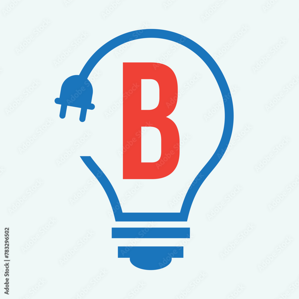 Bulb Logo On Letter B Concept For Electrical Symbol. Electricity Sign Bulb Logo On Letter B Concept For Electrical Symbol. Electricity Sign