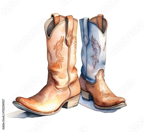 Cowboy boots isolated on a white background. Watercolor illustration.