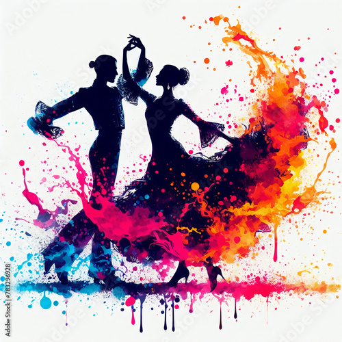 flamenco- spanish dancer splash color on white background photo